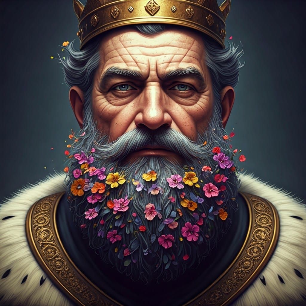King with Floral Beard: Digital Concept Art