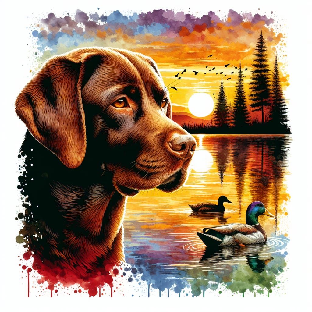 Chocolate Lab at Sunset: Watercolor Painting