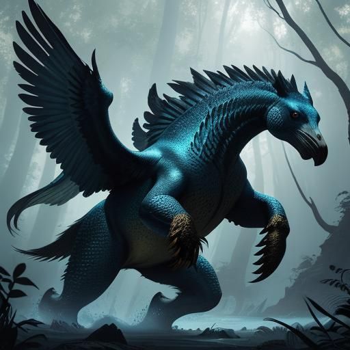 Hybrid Creature Flies Through Forest: Matte Painting