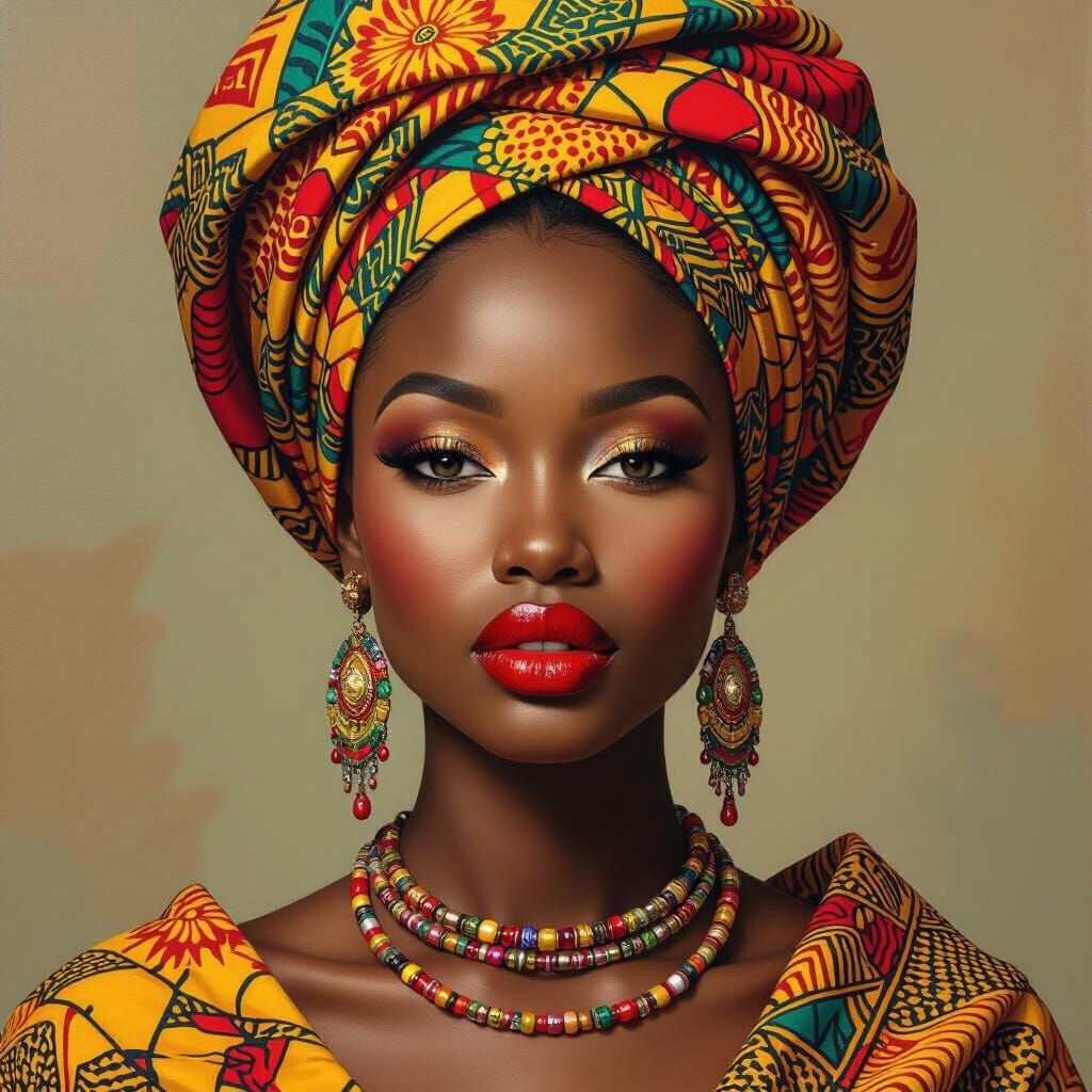 Elegant African Goddess in Vibrant Attire