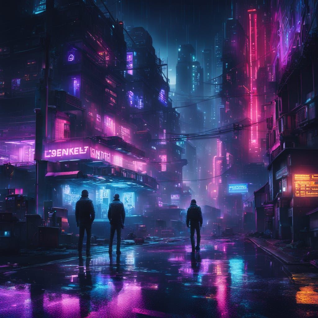 Neon Noir Cyberpunk Cityscape at Night