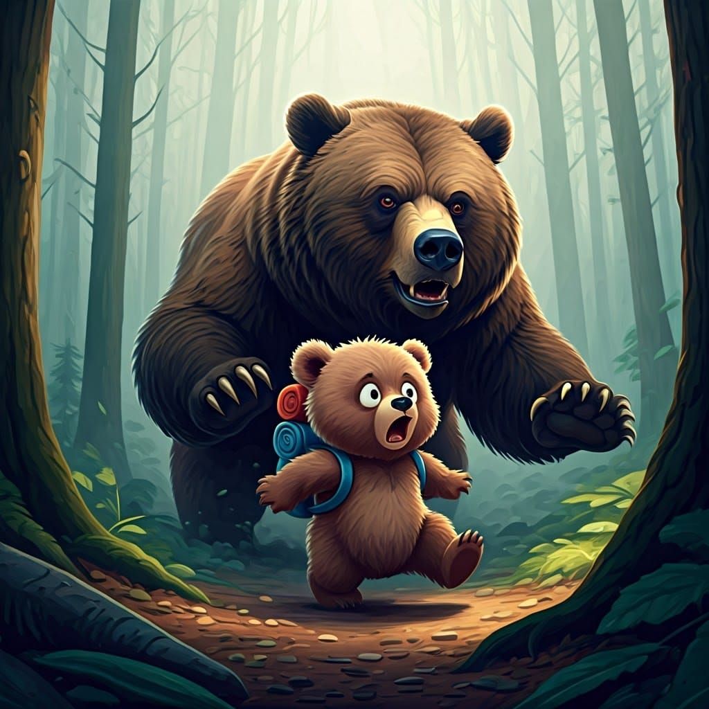 Frightened Cub's Escape: Animated Forest Chase