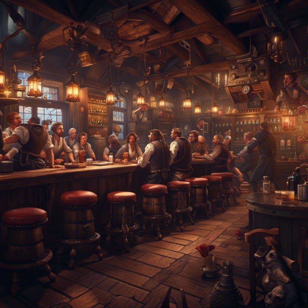 Crowded Tavern: Detailed Fantasy Concept Art