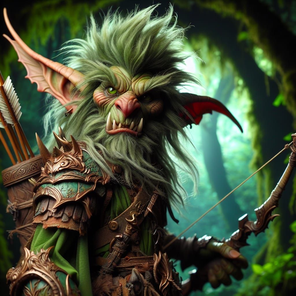Mystical Goblin Warrior in Dark Forest Attire