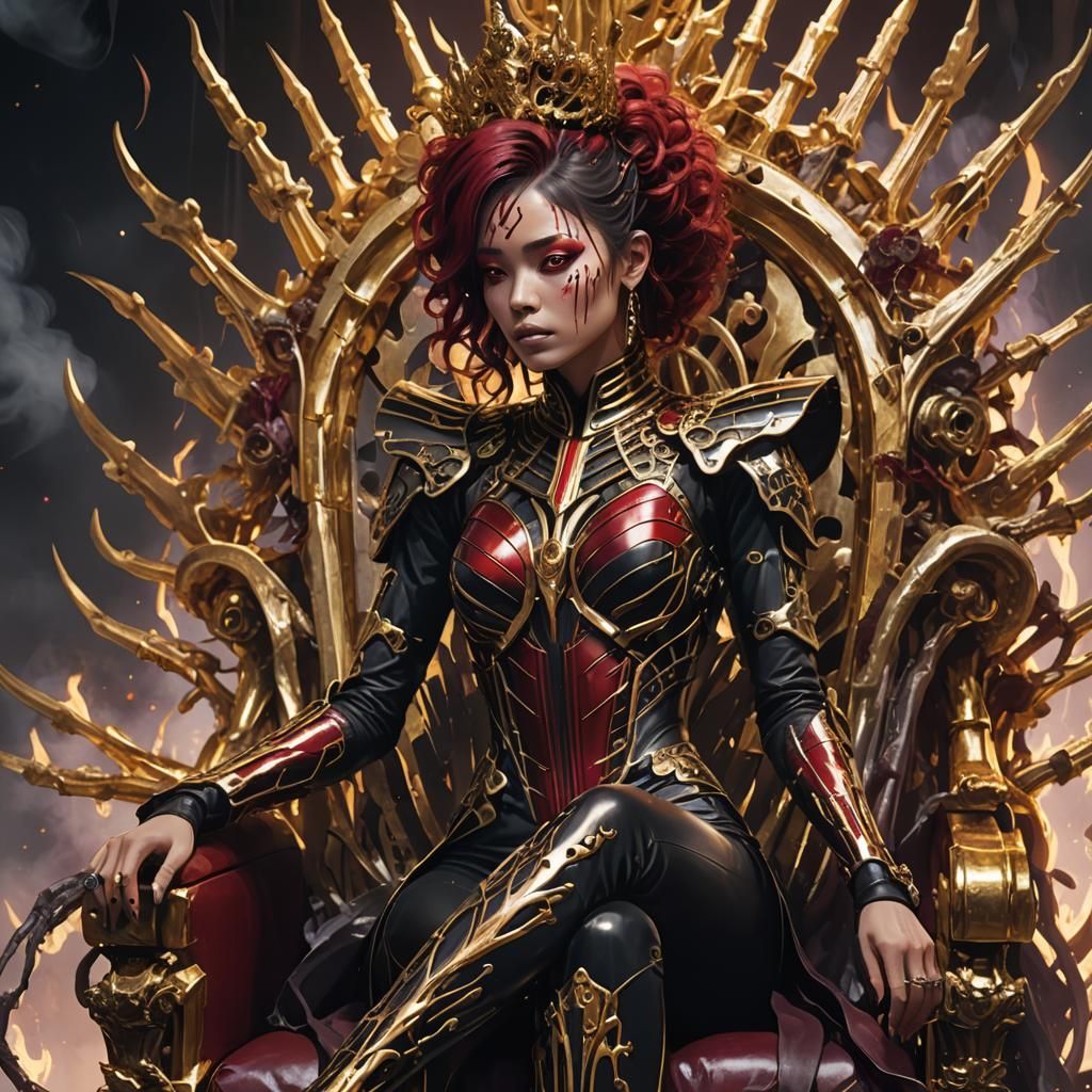 Anime Queen on Bone Throne with Neon Highlights