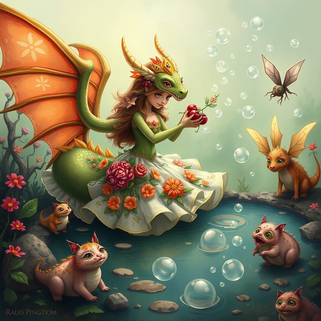 Dragon Princess in Whimsical Garden Wonderland