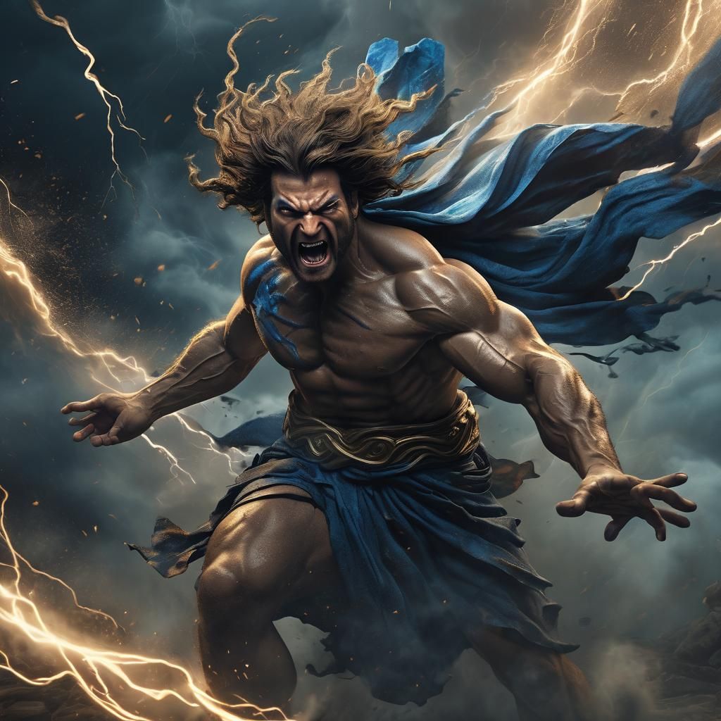 Furious Greek God Battles Magical Tornado