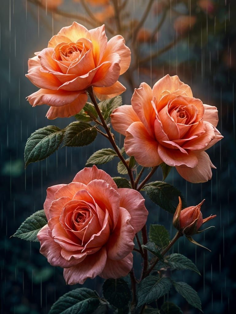 Vibrant Roses Bloom in a Grunge Nighttime Splash