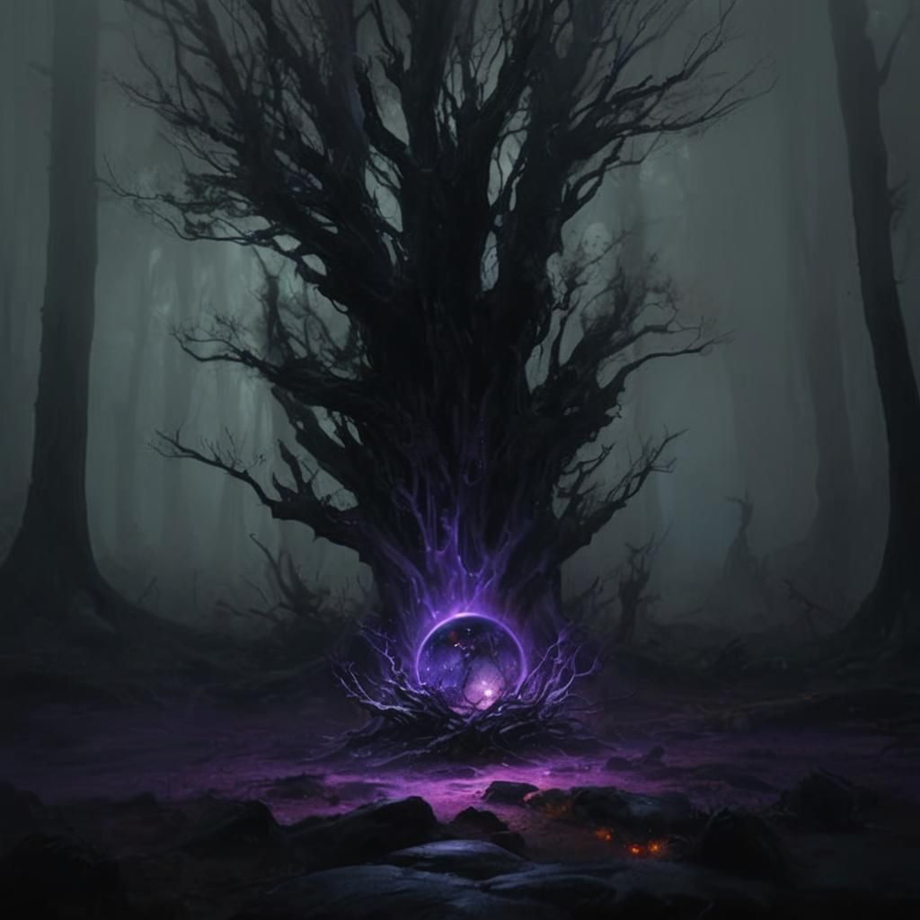Mystical Orb in Dark Fantasy Forest Artwork