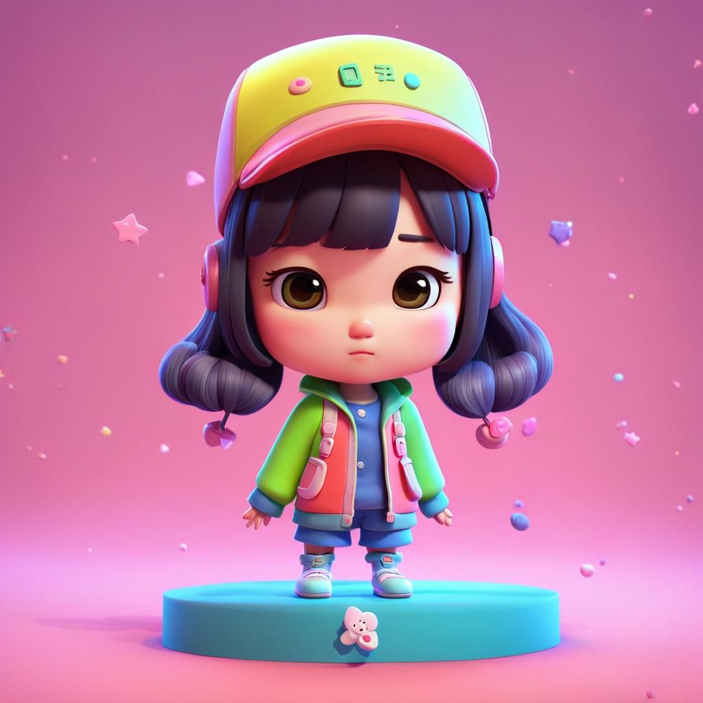 Playful Korean Girl in 3D Realistic Chibi Style