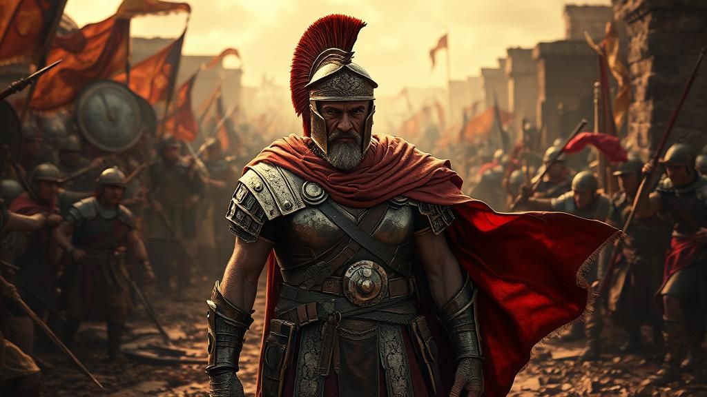 Grizzled Roman Centurion on Ancient Battlefield