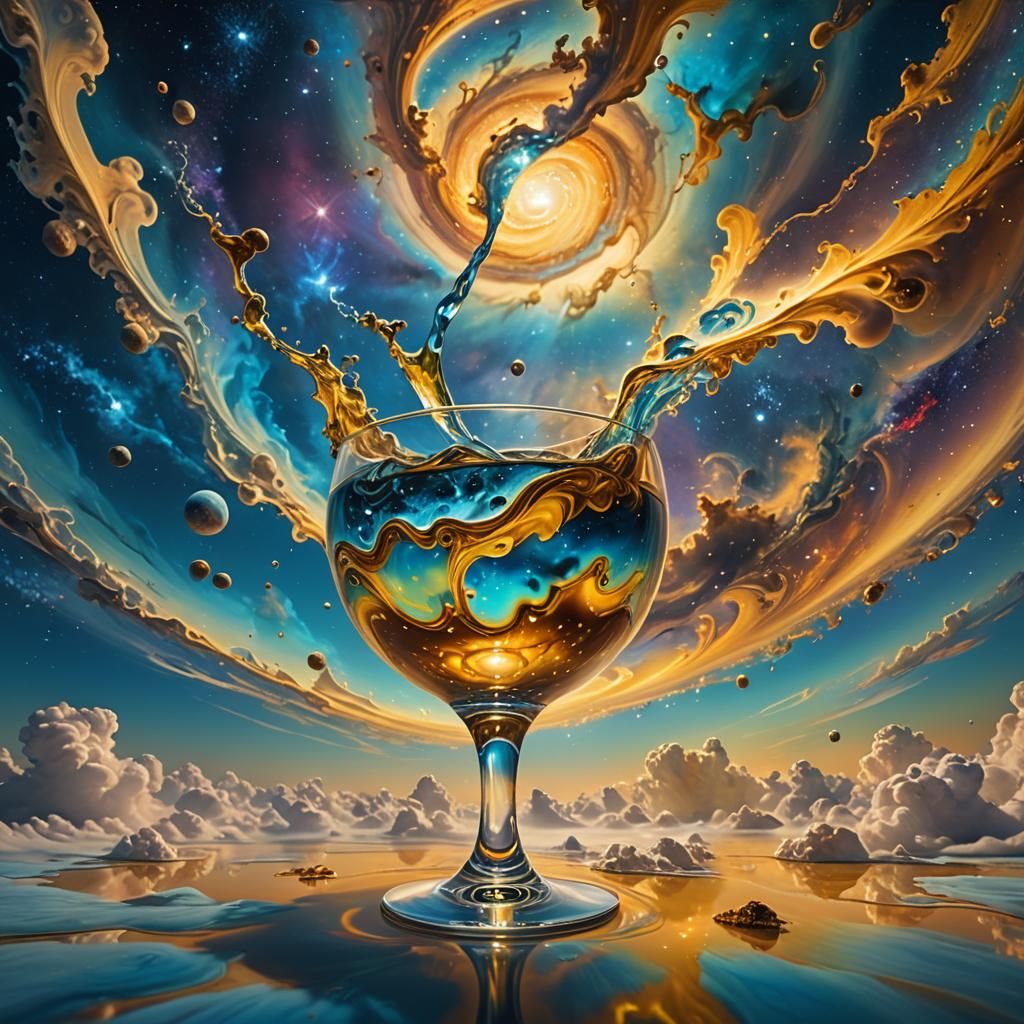 Cosmic Drink in Swirling Galaxy: Surreal Celestial Dream
