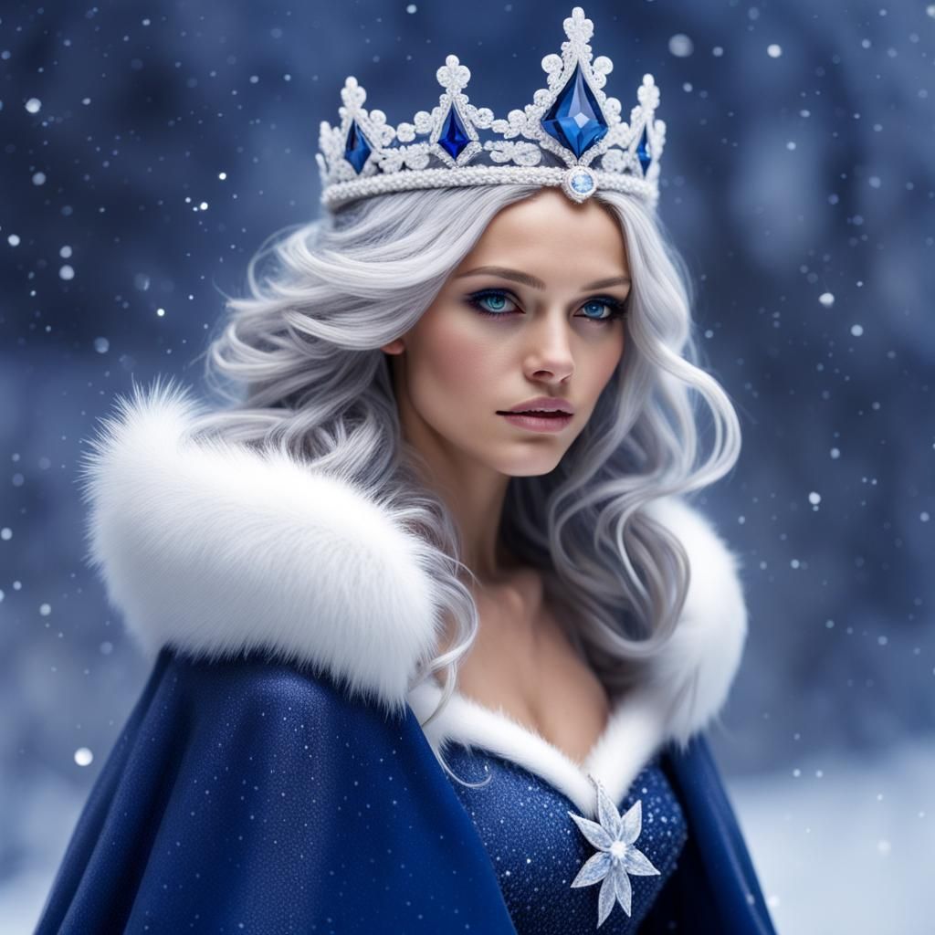 Snowy Winter Princess in Sapphire Gown