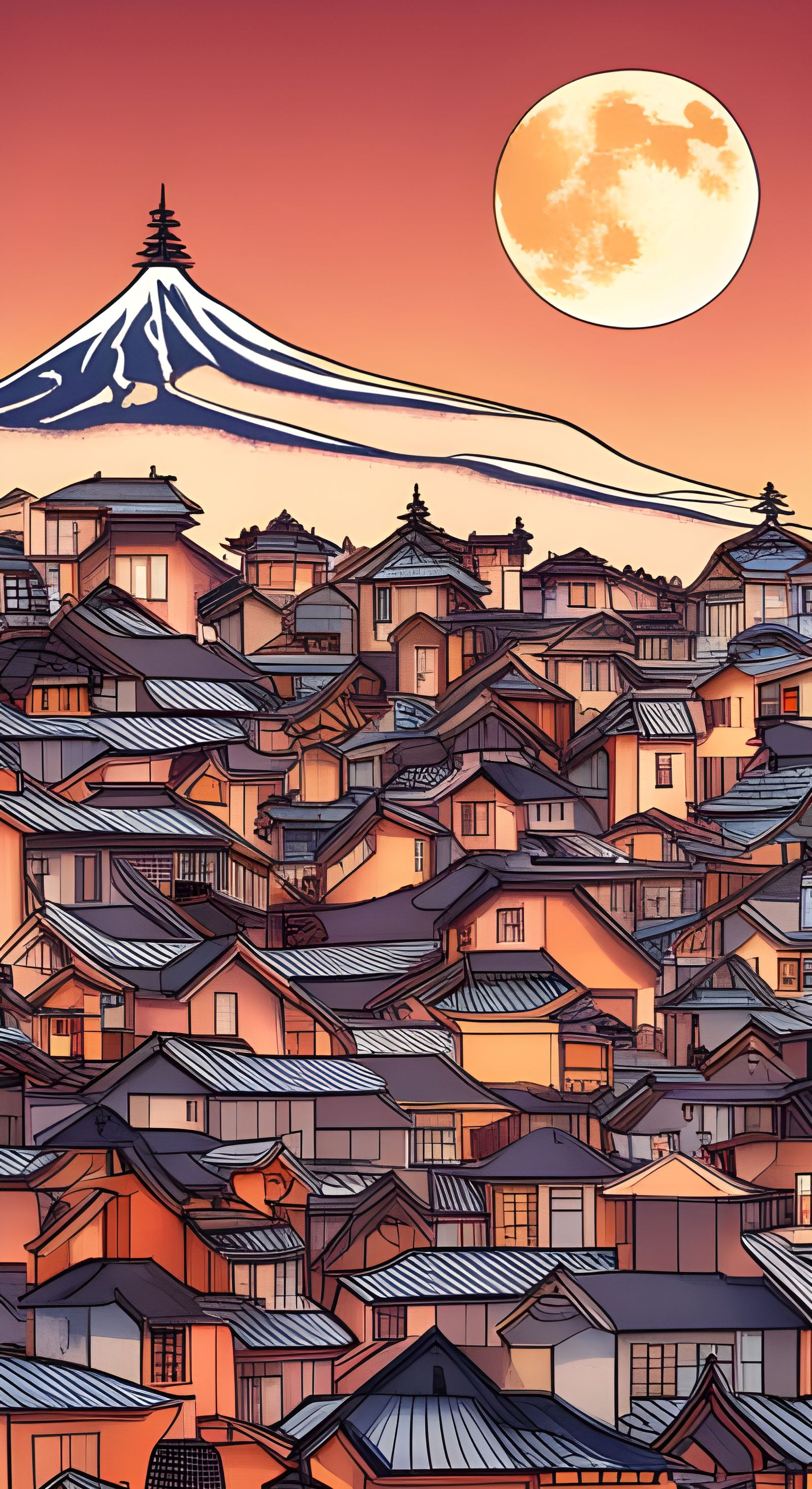 Nighttime Japanese Cityscape in Ukiyo-e Style