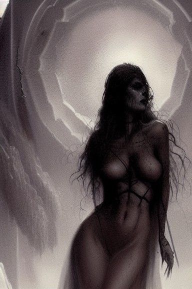 Sinister Unclothed Vampire Woman in Ethereal Fantasy Style