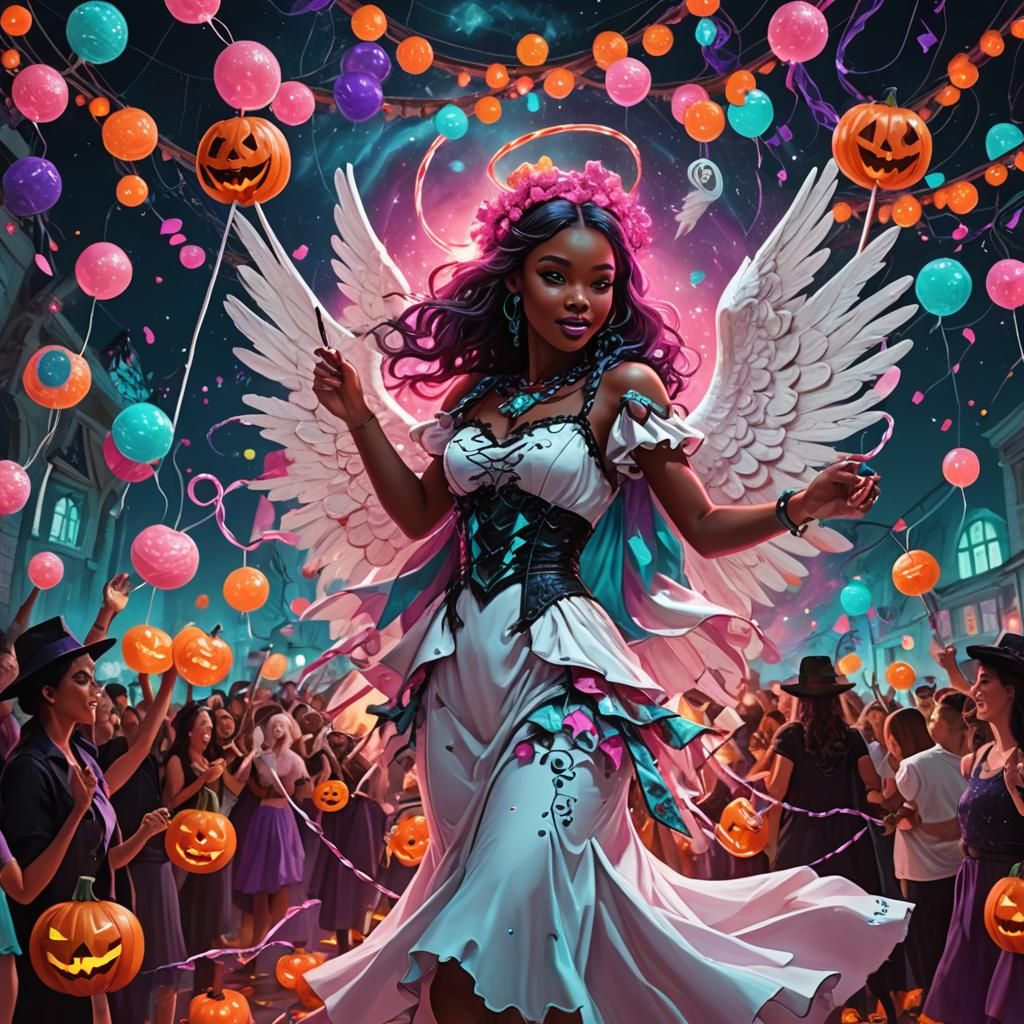Vibrant Halloween Party with Angel and Thunder
