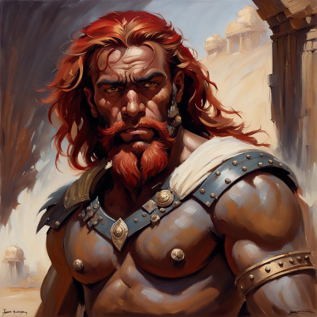 Red-Haired Arabian Warrior Portrait in Fantasy Art Style