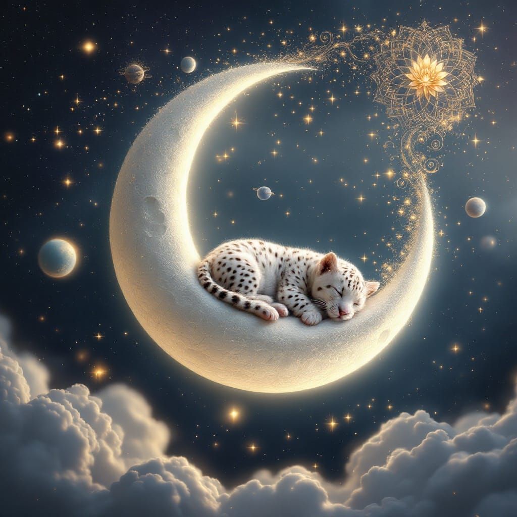 Surreal Cosmic Landscape with Glowing Jaguar and Celestial B...