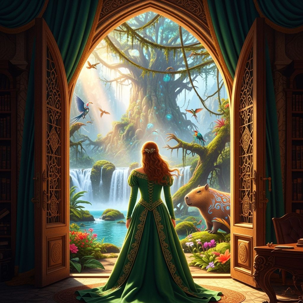 Woman Gazing at Paradise: A Romantic Art Piece