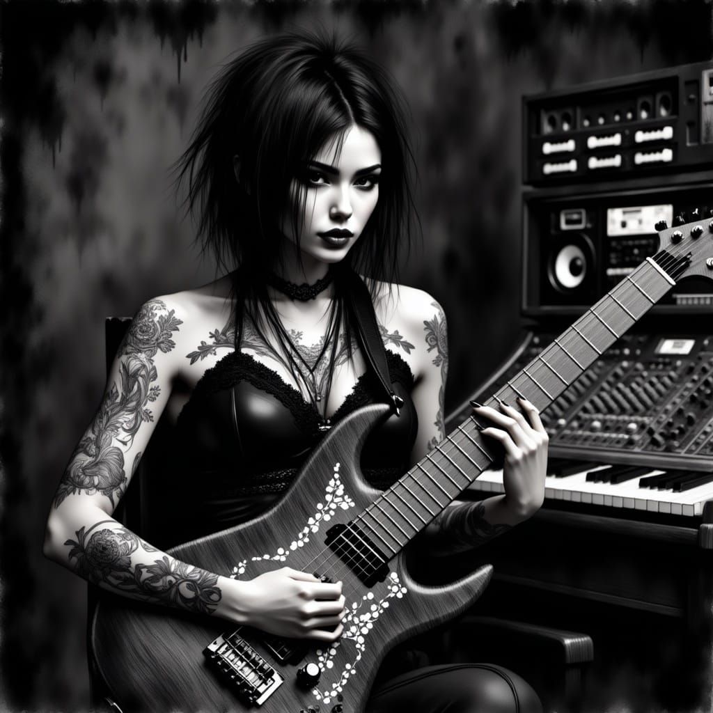 Goth Goddess Rockstar in Ink Splash Style