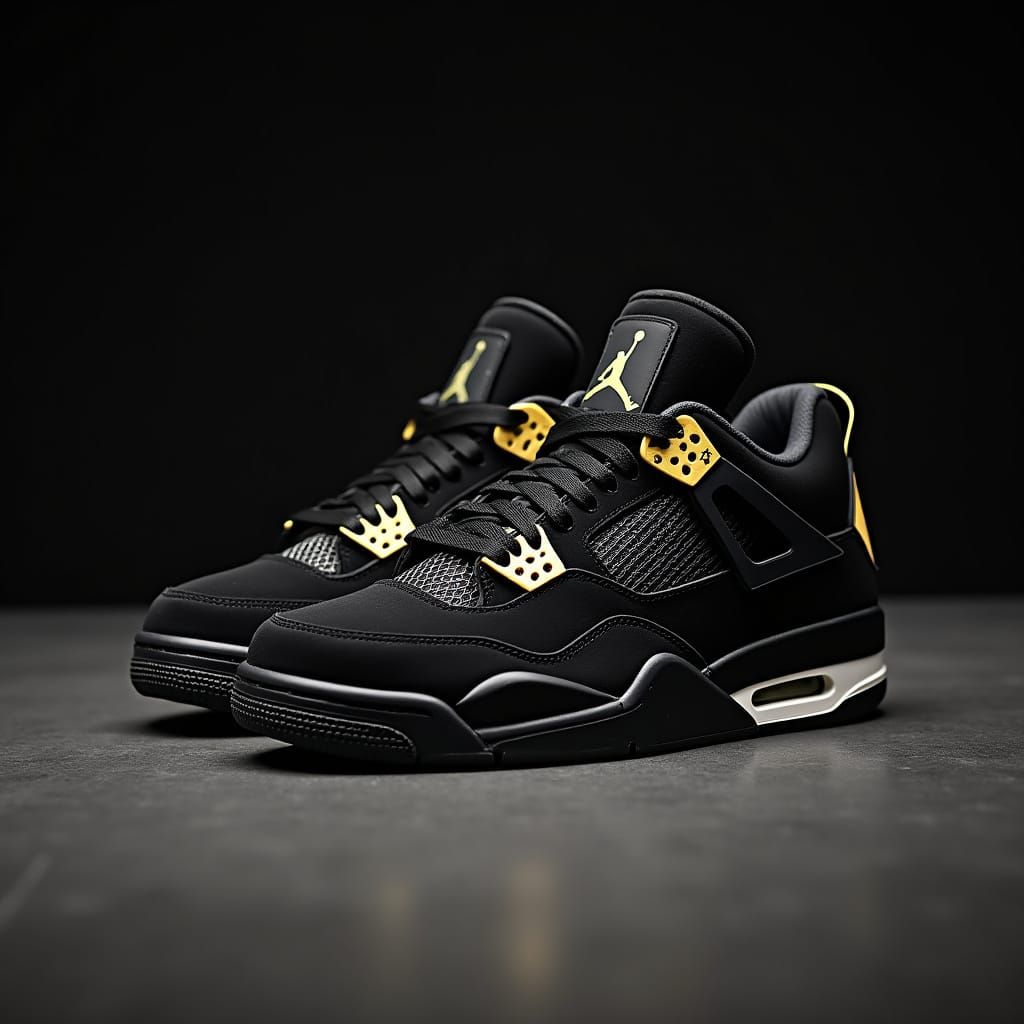 Jordan 4 Sneakers with Metallic Details on Black
