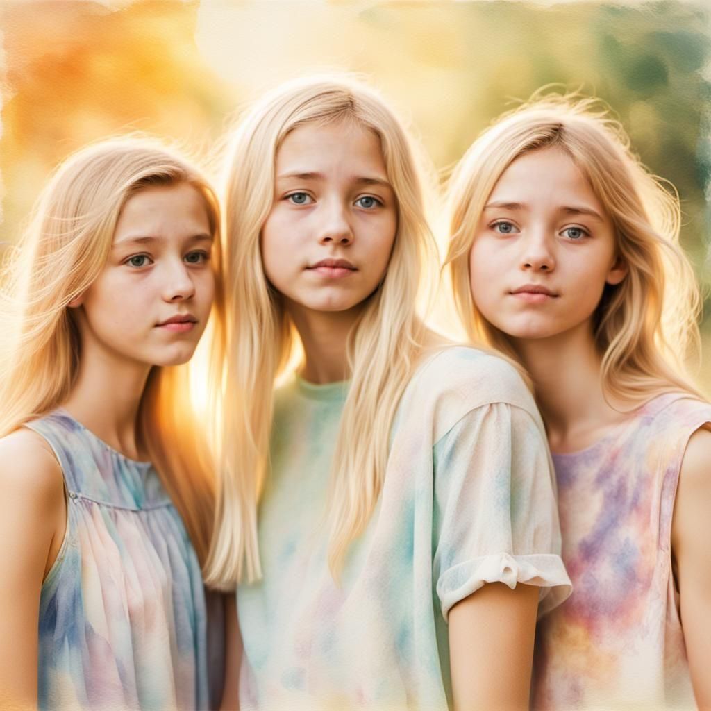 Three Blonde Teenage Girls Standing Together