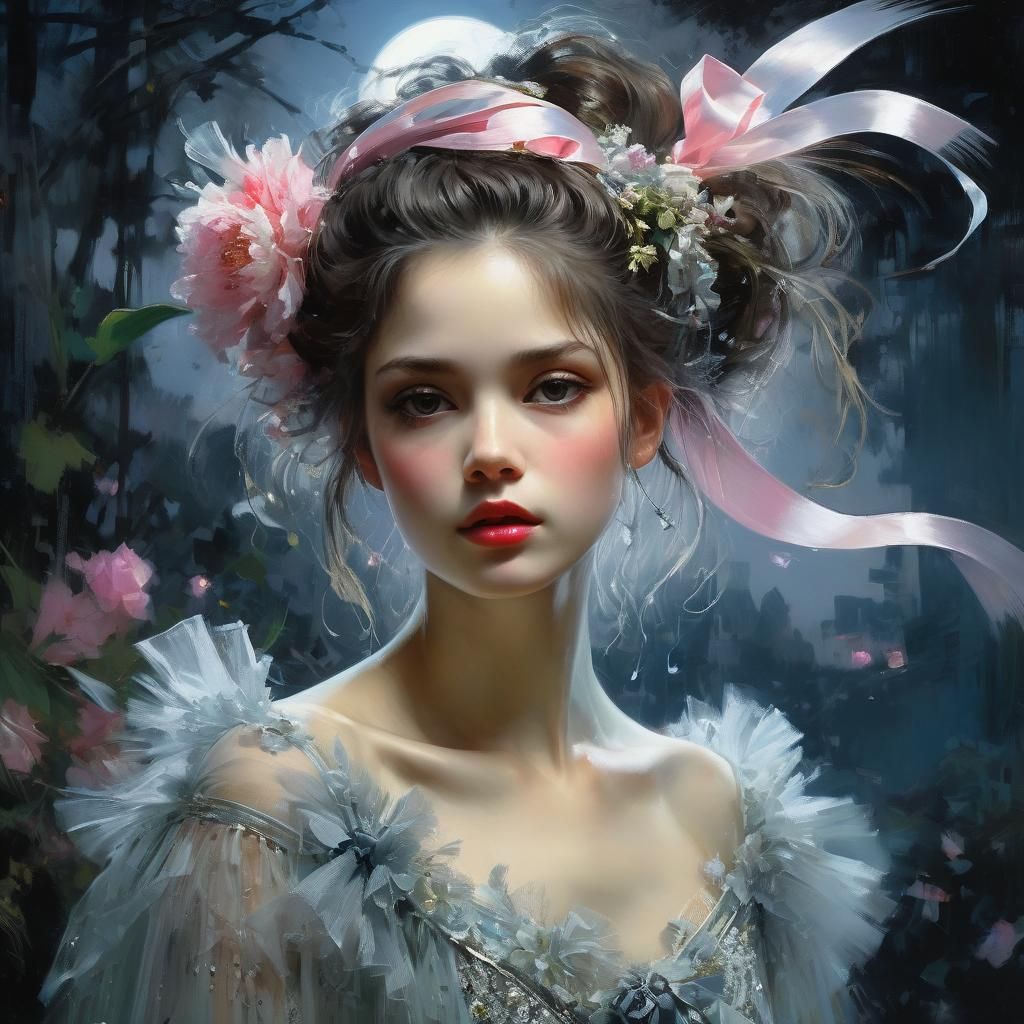 Ethereal Beauty Under Moonlit Bloom