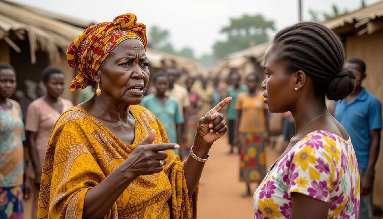 Stern African Woman Scolding in Market, Contemporary Style