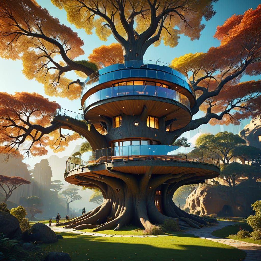 Solarpunk Treehouse Oasis