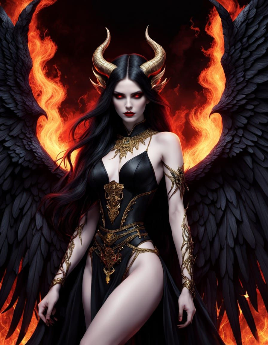 Seductive Devil Embodiment on Throne of Fire