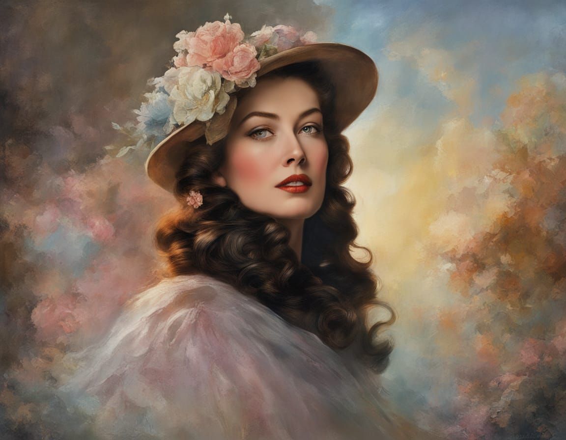 Rosalind Russell Portrait in Dreamy Impasto Style