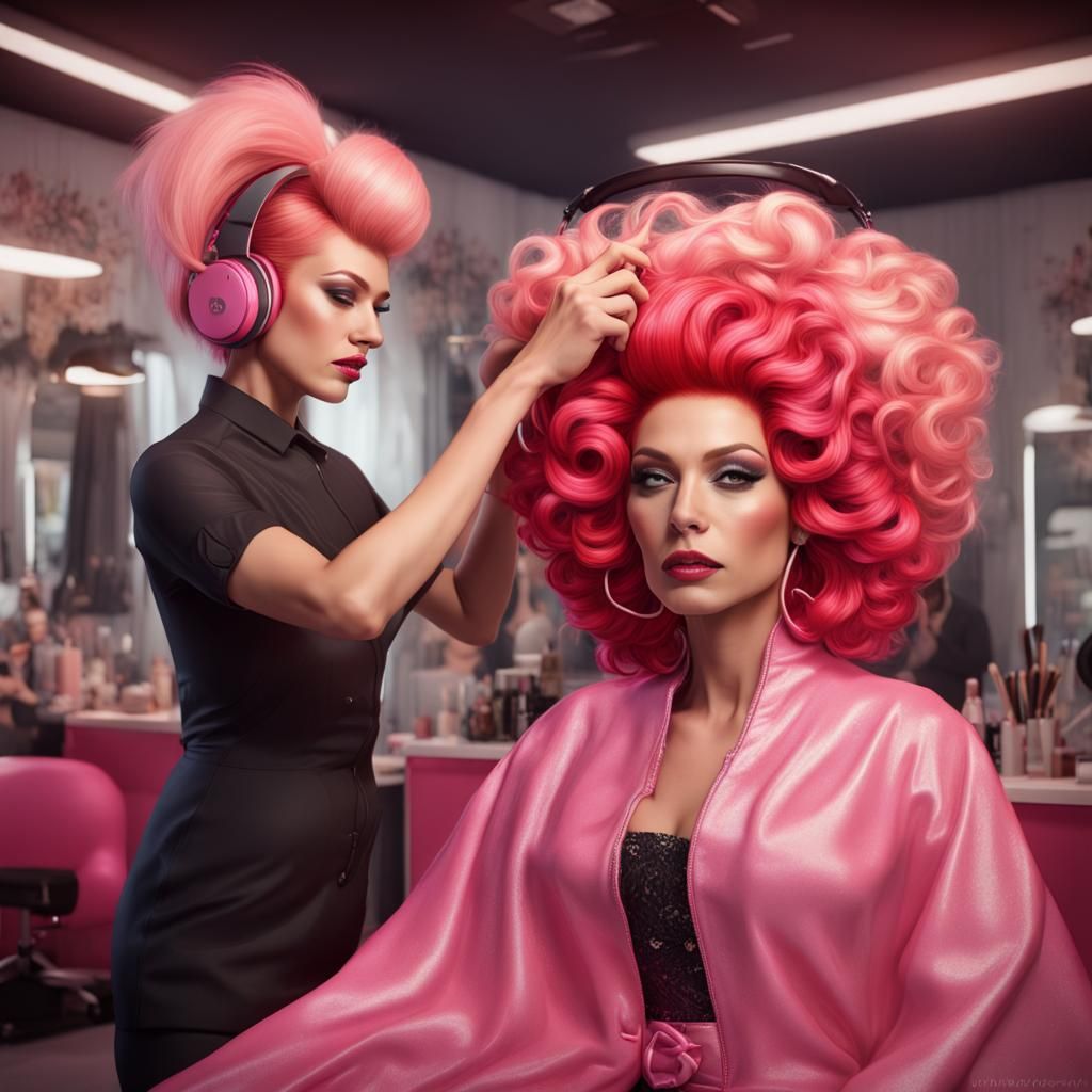 Drag Queens Styling Hair in a Salon: Fantasy Concept Art