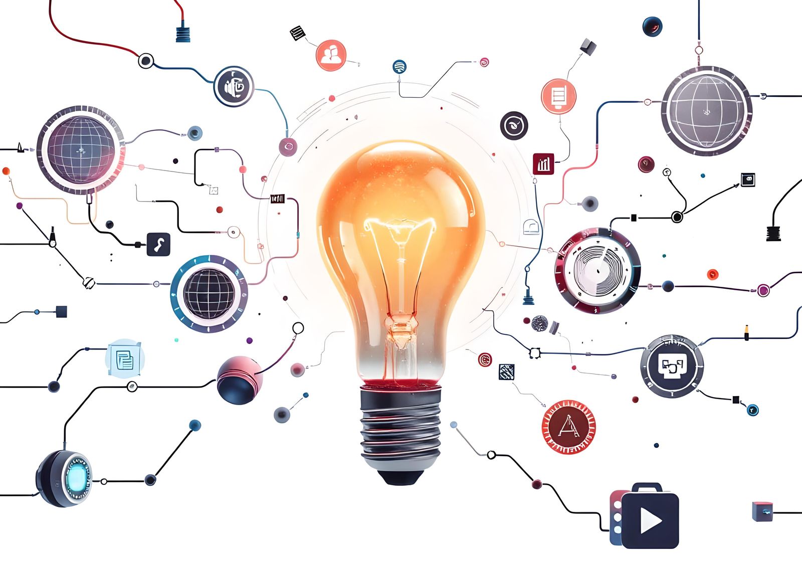 Idea Lightbulb with Technology Icons: Fantasy Concept Art