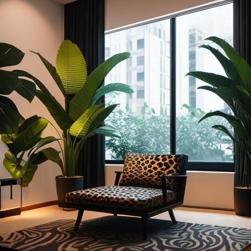 Modern Peach and Black Lounge with Animal Print