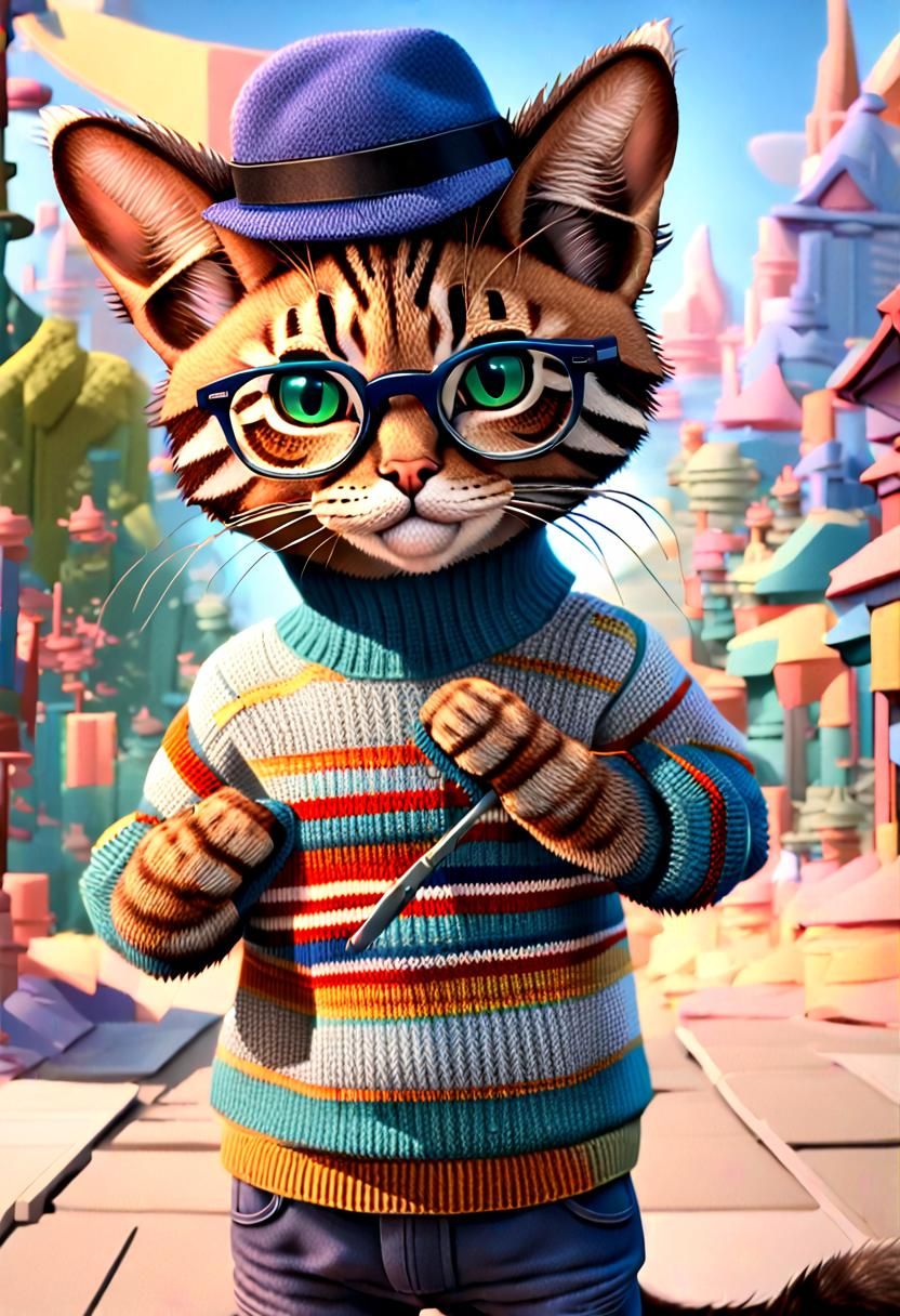 A slender anthropomorphic  male pampas cat kitten wear eye r...