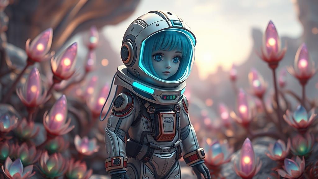 Hyperrealistic Astronaut BJD Doll Explores Alien Landscape
