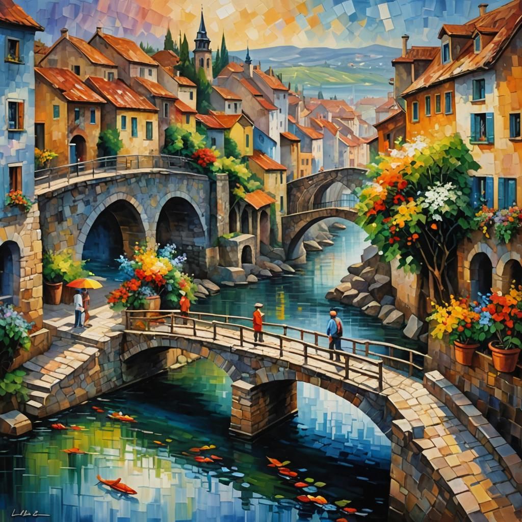 Mediterranean village with fisherman fishing