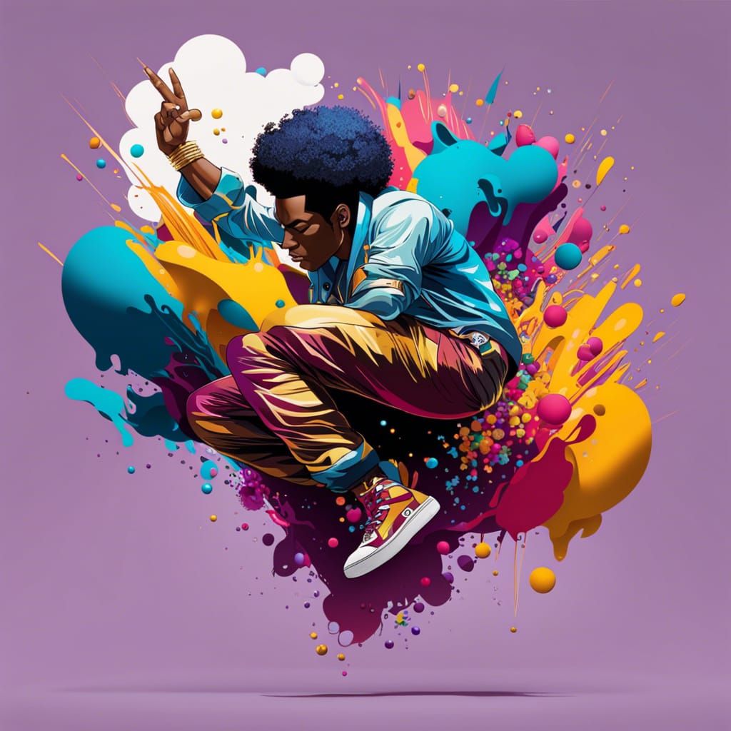 Breakdancing Afro-American in 70s Graffiti Art