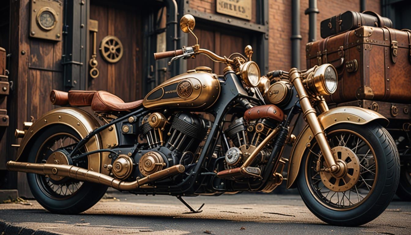 Steampunk Indian Motorcycle with Vintage Side Kart