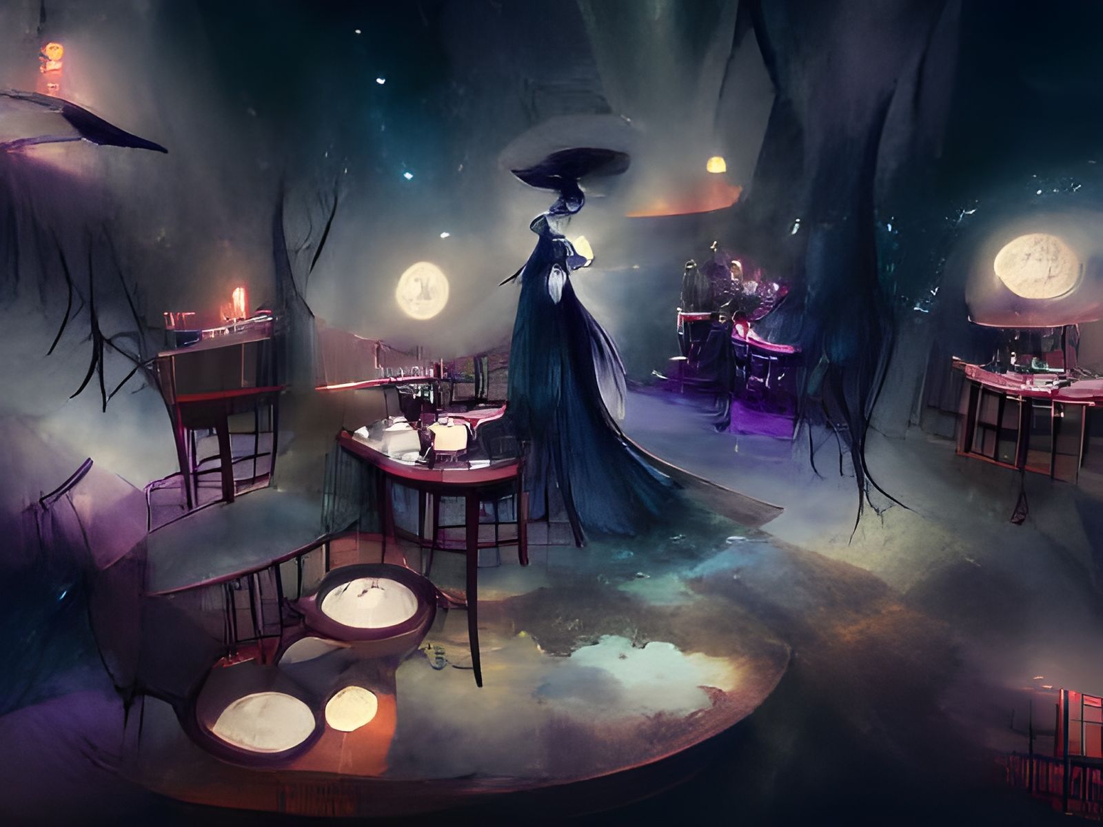 Ominous Fairytale Witch in Night Café Concept Art
