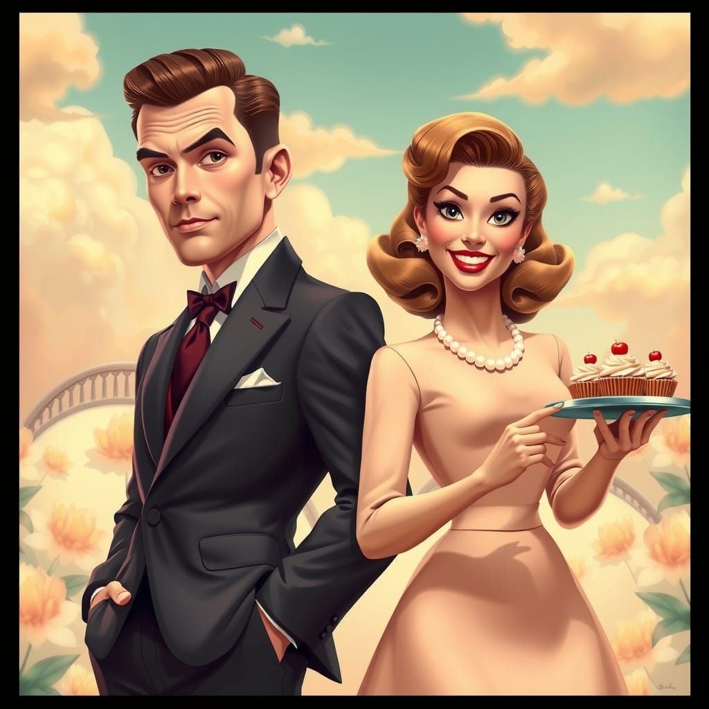Stylish 1950s Couple in Dreamy Postwar Surrealism