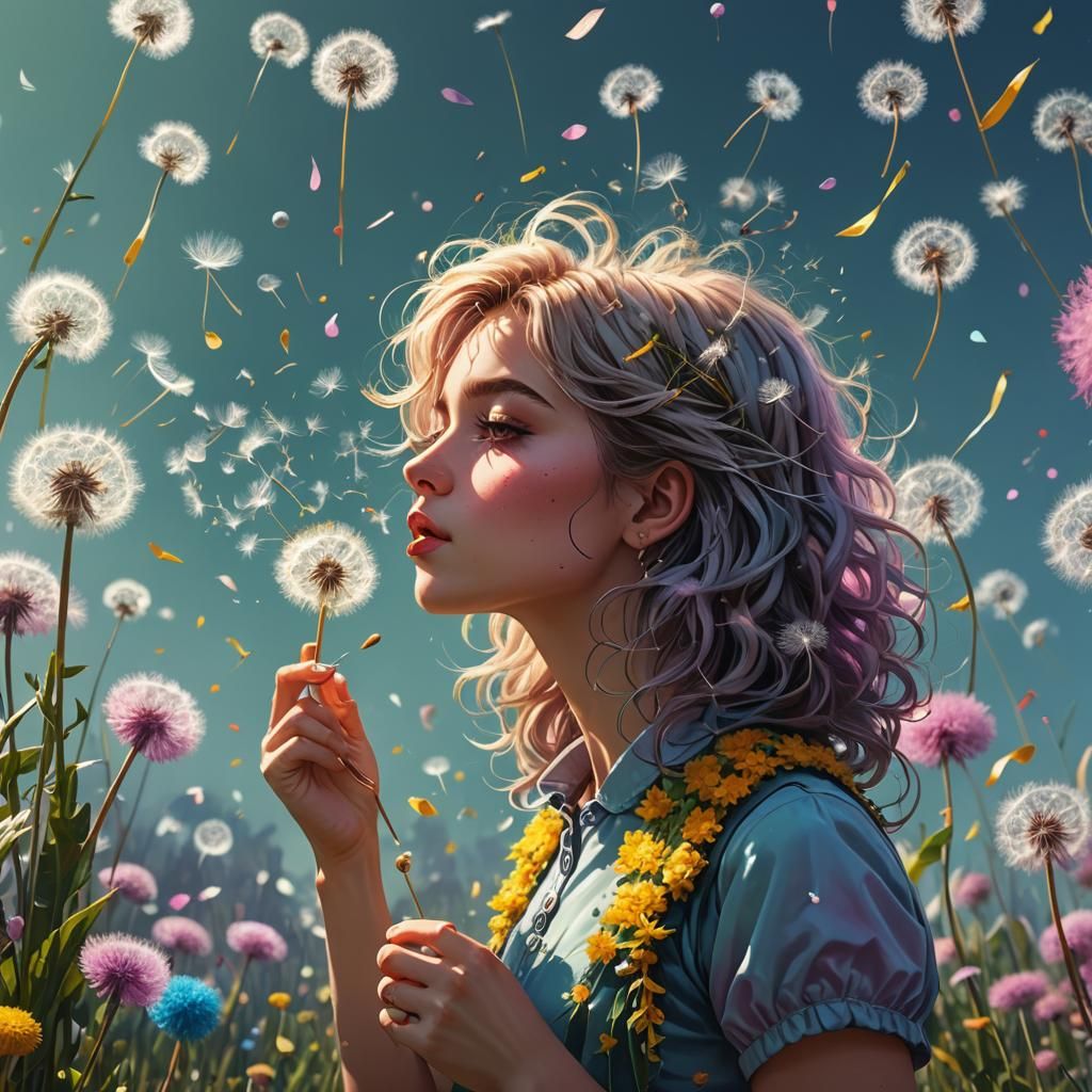Girl with Dandelion in Candy Art Style