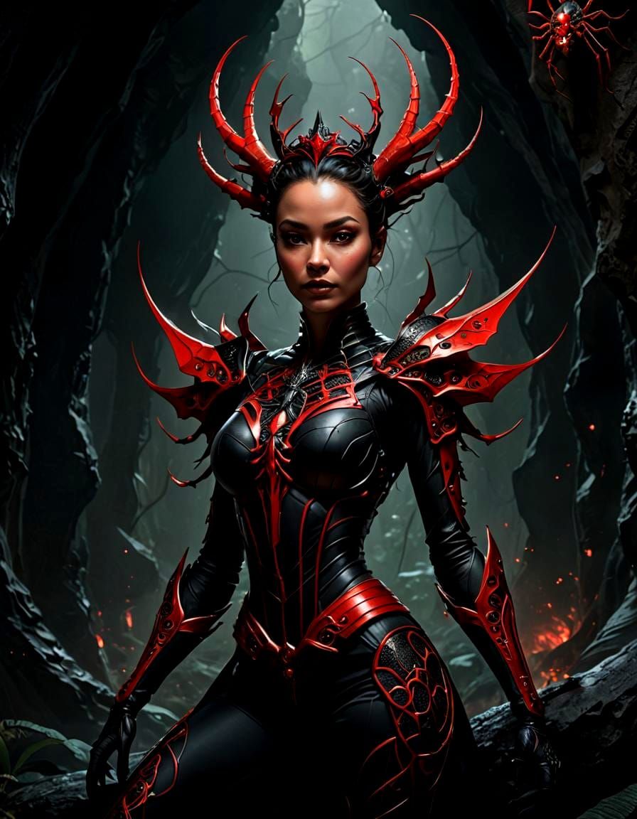 Regal Spider Queen Exudes Power in Dark Cave