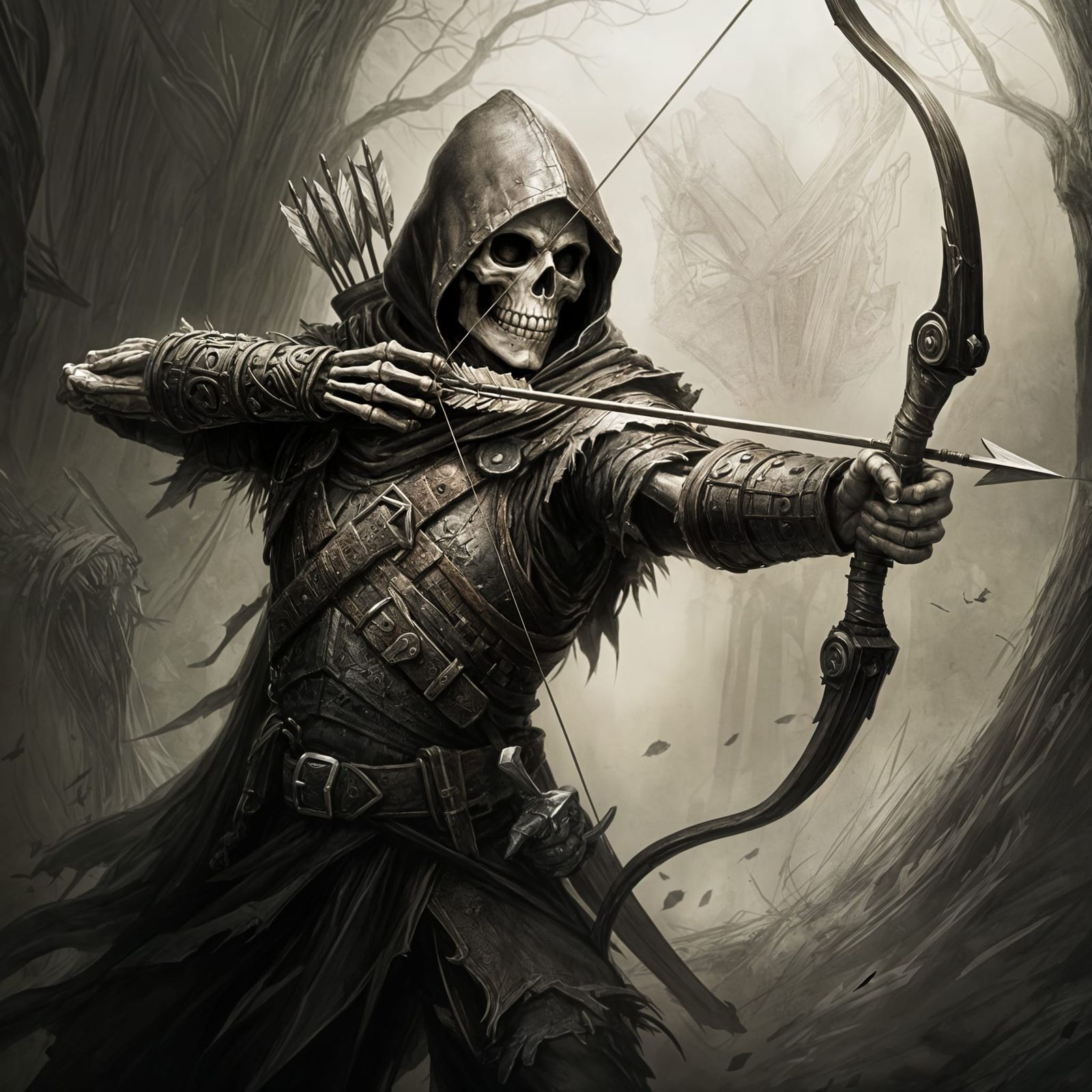 Skeleton Archer in D&D Style Pencil Sketch