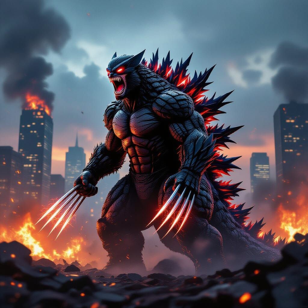 Wolverine-Godzilla Hybrid Unleashed in Burning City