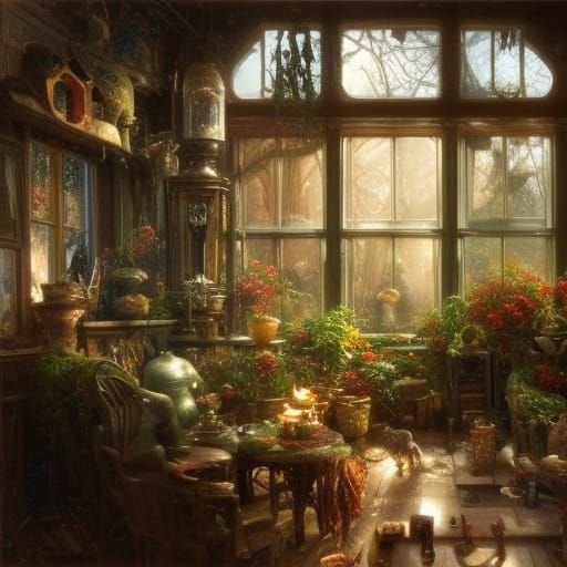 Cozy Cottage Sunroom Oil Painting