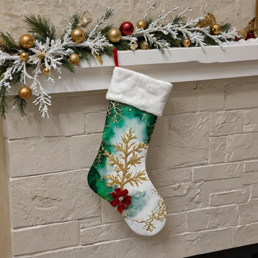 Festive Christmas Stocking in Alcohol Ink Style