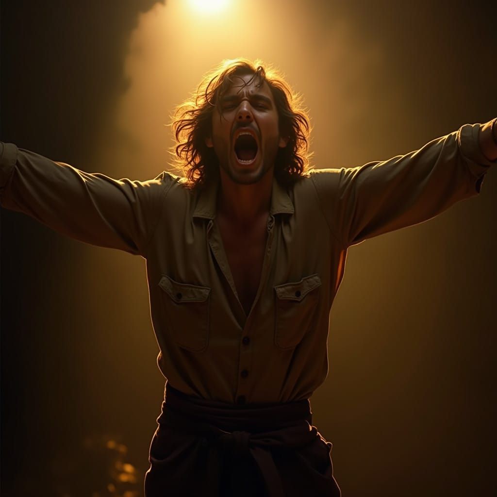 Exhausted Figure Basks in Sunset Glow