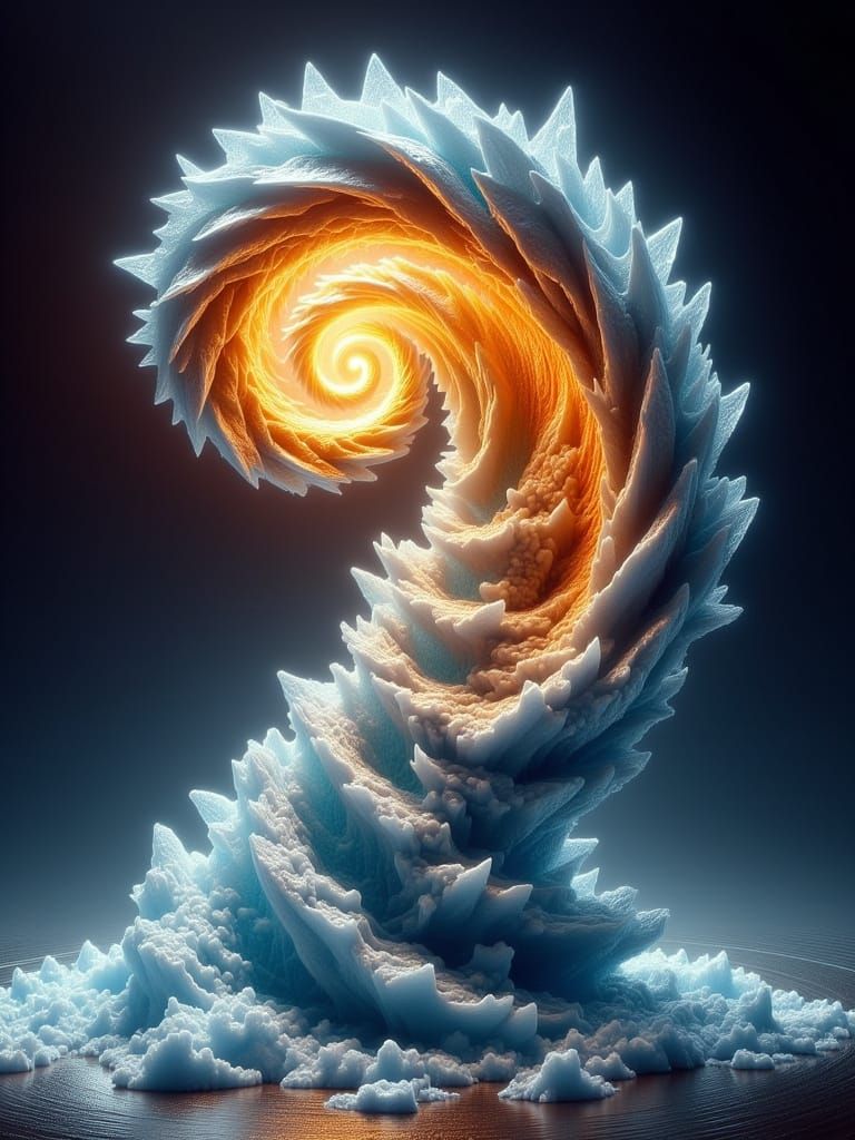 Spiraling Clash of Fire and Ice in Cyberpunk Digital Art