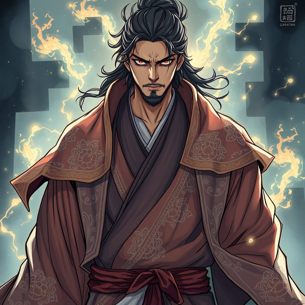 Mystical Man Commanding Dark Energy in Japanese Style